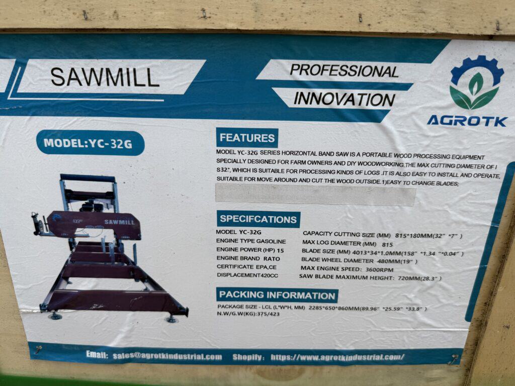 Sawmill model YC-32G for woodworking at auction event.