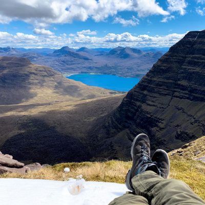 View on Loch Garbhaig when trekking trough Highlands of Scotland