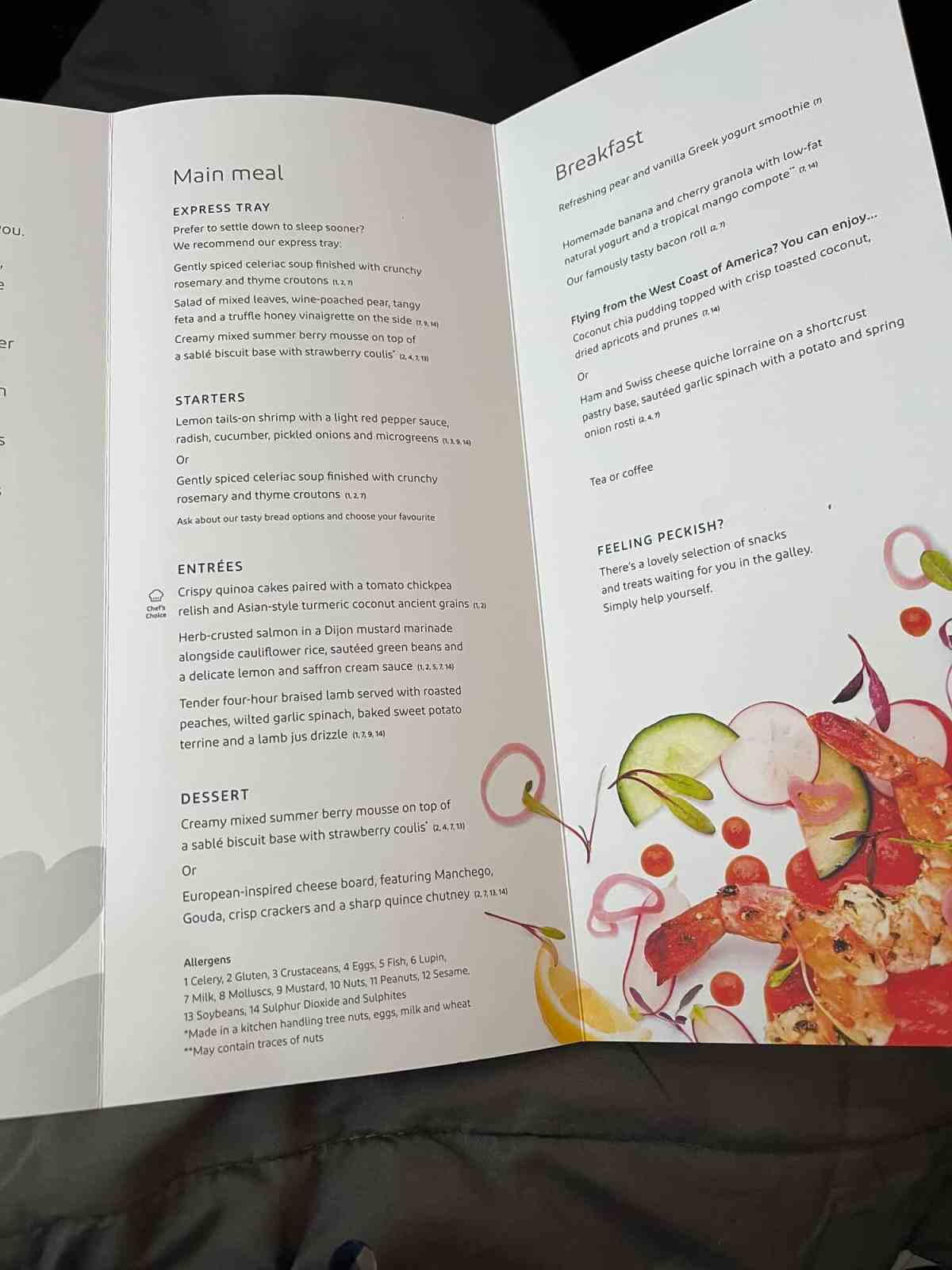 Travel menu featuring breakfast, main meals, and desserts for LiAnn and Theo.