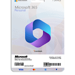 Microsoft 365 Personal Office 365 subscription card with logo and branding.