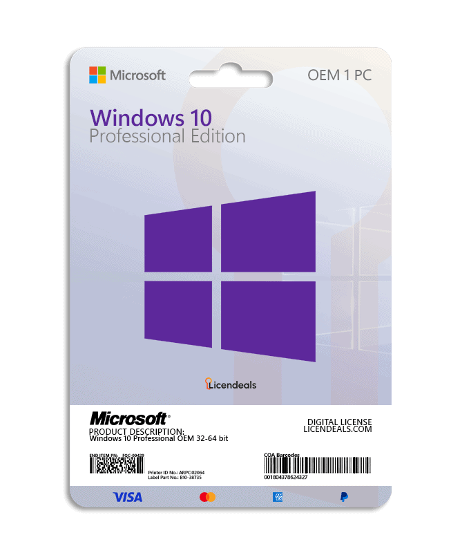OEM Windows 10 Pro license for PC activation.