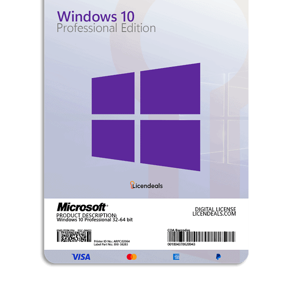 Windows 10 Professional license card for digital activation.