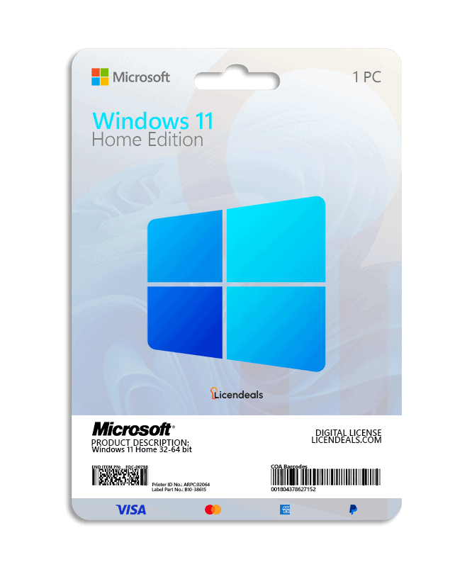 Windows 11 Home digital license for PC activation.