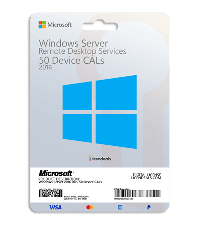 Remote Desktop Services CALs for Windows Server 2016, 50 device licenses included.