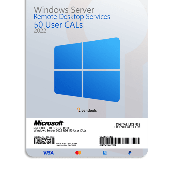 Remote Desktop Services 50 User CALs for Windows Server 2022.