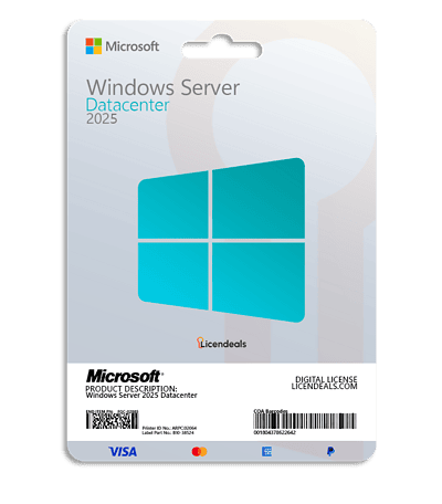Windows Server 2025 Datacenter license for enterprise use and virtualization.