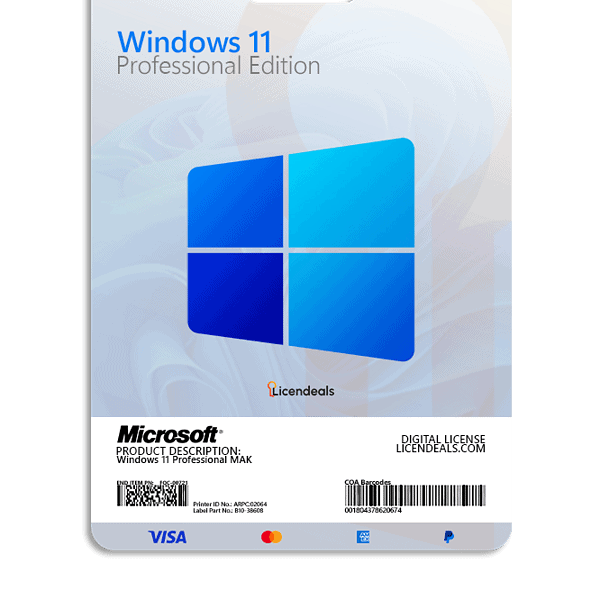 Windows 11 Pro MAK license card for digital activation.