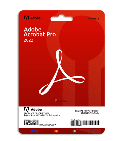 Adobe Acrobat Pro 2022 license card for digital download.