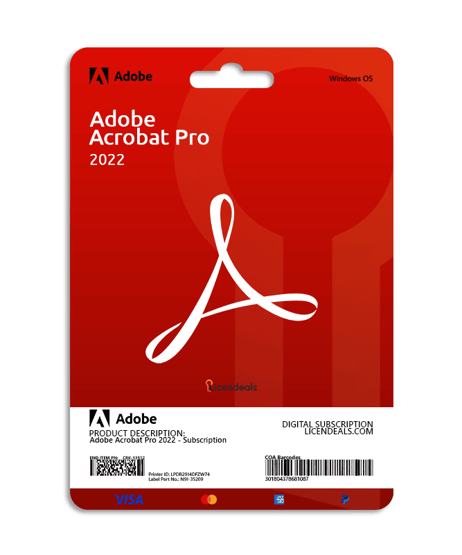 Adobe Acrobat Pro 2022 license card for digital download.