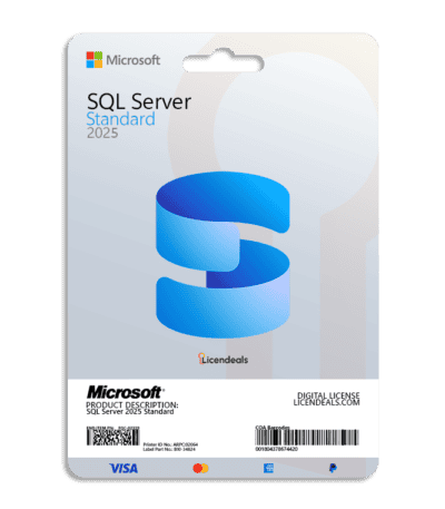 SQL Server 2025 Standard software license for database management.