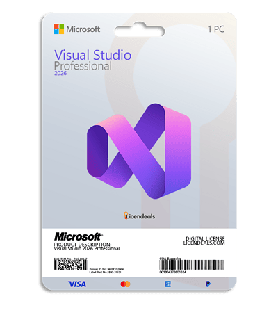 Visual Studio 2026 Professional software box with Microsoft branding.