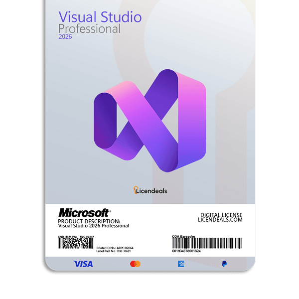 Visual Studio 2026 Professional software box with Microsoft branding.