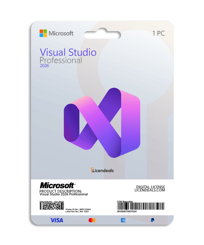 Visual Studio 2026 Professional software box with Microsoft branding.
