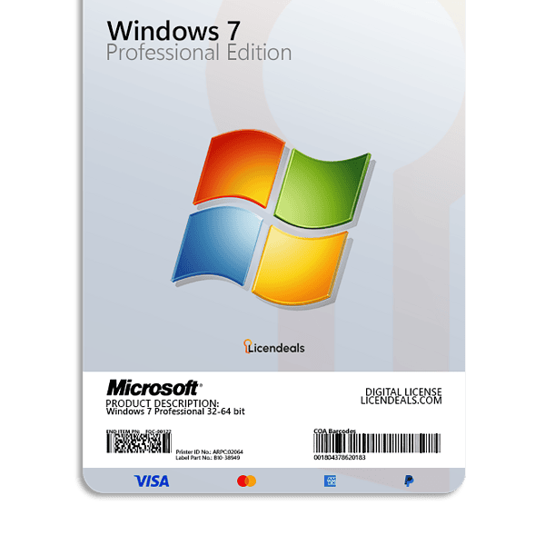 Windows 7 Professional license for PC activation.
