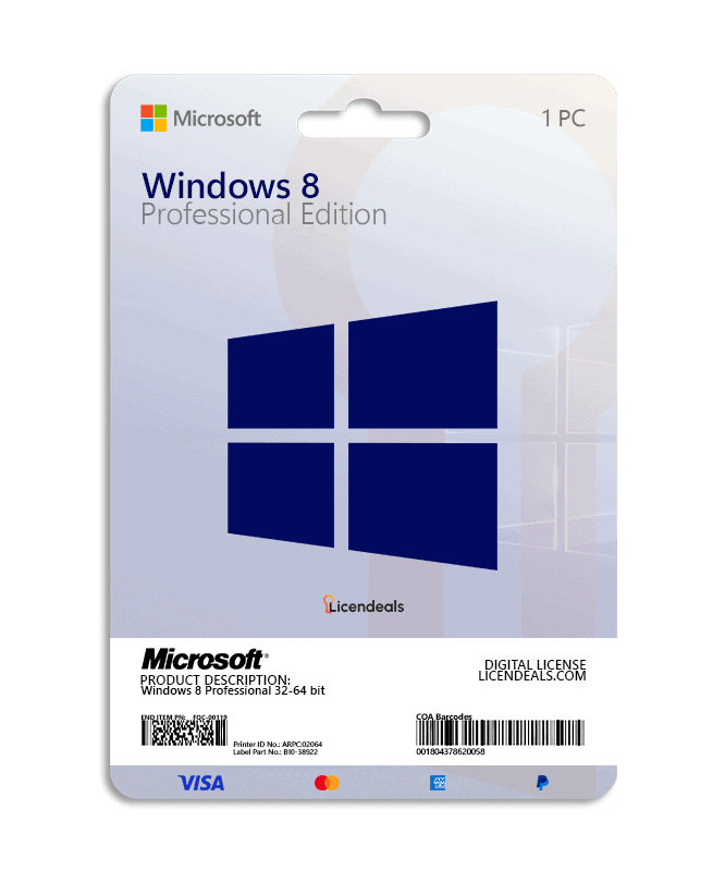 Windows 8 Professional Edition software for PC, digital license included.