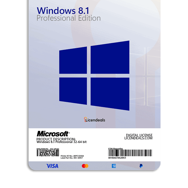 Windows 8.1 Professional license for PC activation.
