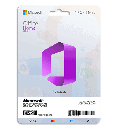 Microsoft Office Home 2024 license card for PC and Mac.