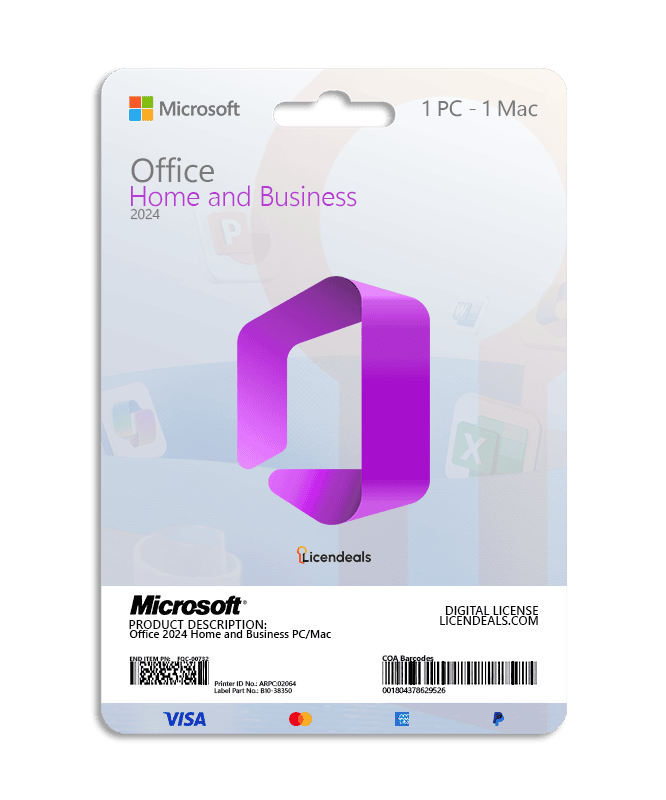 Office 2024 Home & Business License for Mac Office 2024 license card for home and business use on Mac and PC.