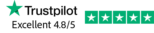 Trustpilot 4.8/5 star review logo in first column. 5 star icons in second column
