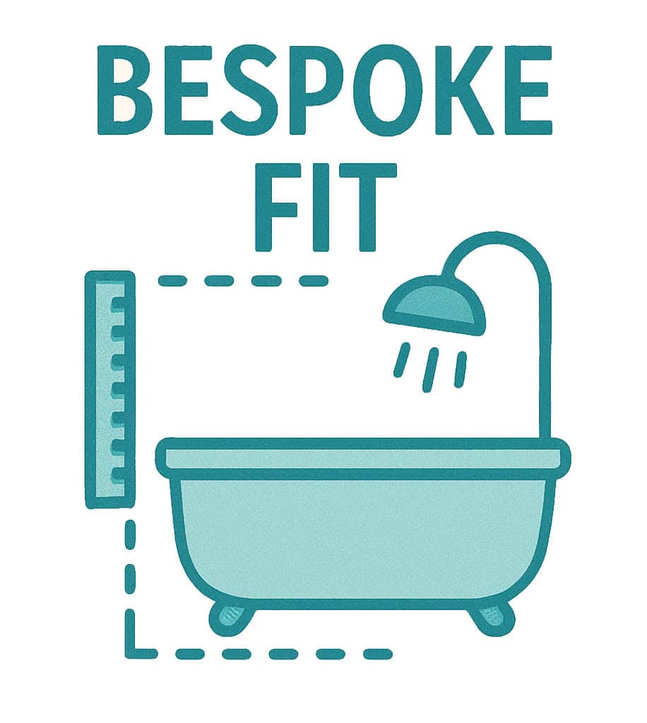 Bathroom vector image being measured and customised, representing bespoke walk-in shower or bath installation tailored to the customer.