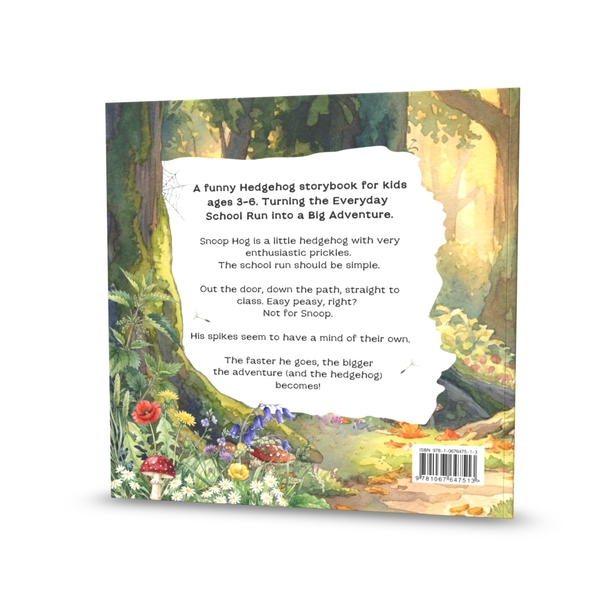 Upon a forested back cover brimming with audacious foliage and shifty mushrooms, a text box extols Snoop Hog&rsquo;s epic commute; the barcode lurks below, plotting.