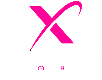 Line x Line Realty logo with bold pink and white text and modern design elements.