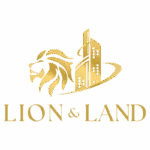 Lion & Land logo featuring a golden lion and a land plot.