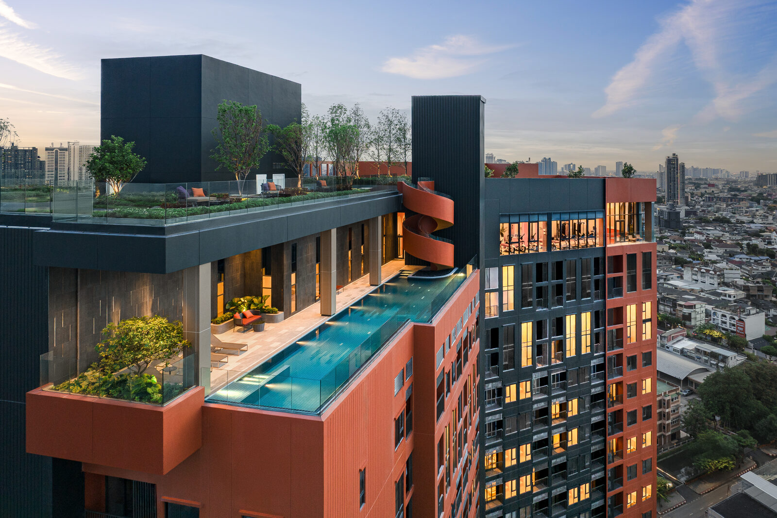 FLO by Sansiri rooftop pool Bangkok skyline view - Sansiri condo Wattana Bangkok Thailand