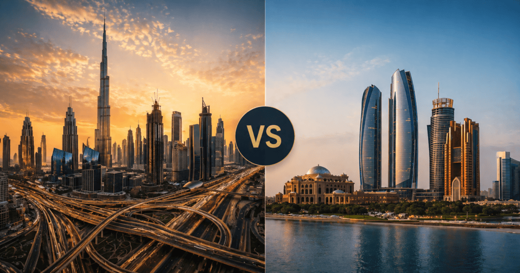 Compare Dubai and Abu Dhabi real estate markets for strategic investment opportunities in 2026.