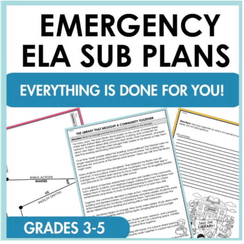 Preview of free emergency ELA sub plans for grades 3–5