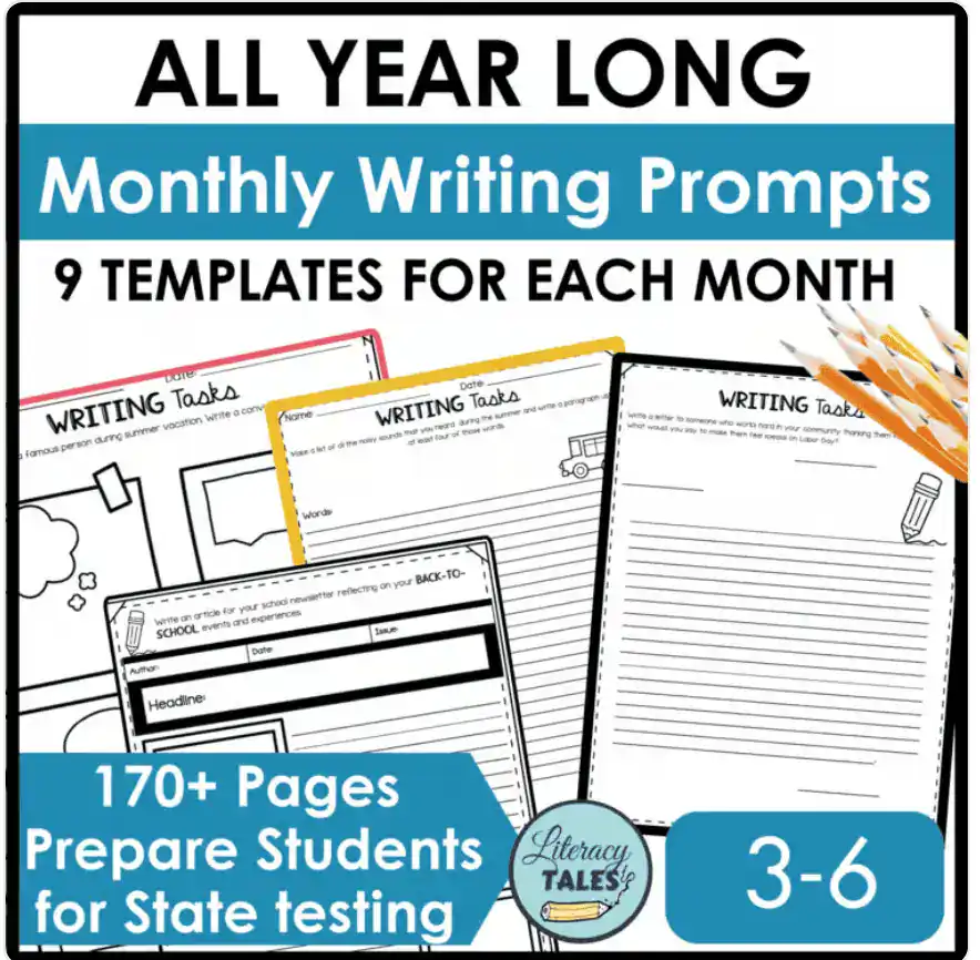 Monthly writing prompts for stress-free classroom writing centers.
