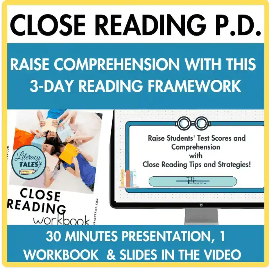Close reading annotation example for grades 3 through 5 students
