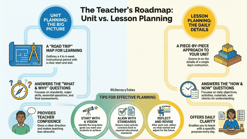 Unit plan vs lesson plan teacher roadmap showing the differences between unit planning and daily lesson planning