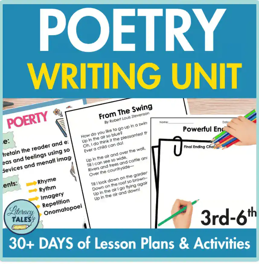 Poetry writing unit for grades 3–6 with lesson plans, anchor charts, and student activities