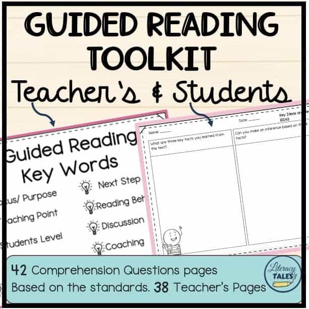 Guided reading toolkit page with comprehension questions for teachers and students.