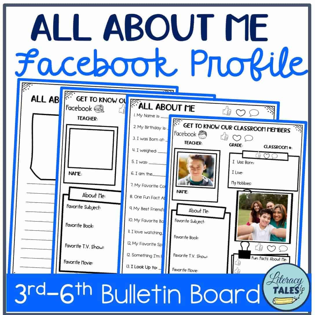 All About Me Facebook Profile template for classroom introductions and student engagement.