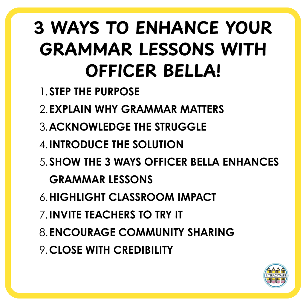 Officer Bella grammar lesson for students in grades 3 through 5