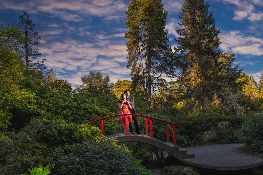 Couples engagement photos at Kubota Garden