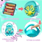 Batteries AAA colorées pour enfants, étape pour faire fonctionner un jouet à bulles.