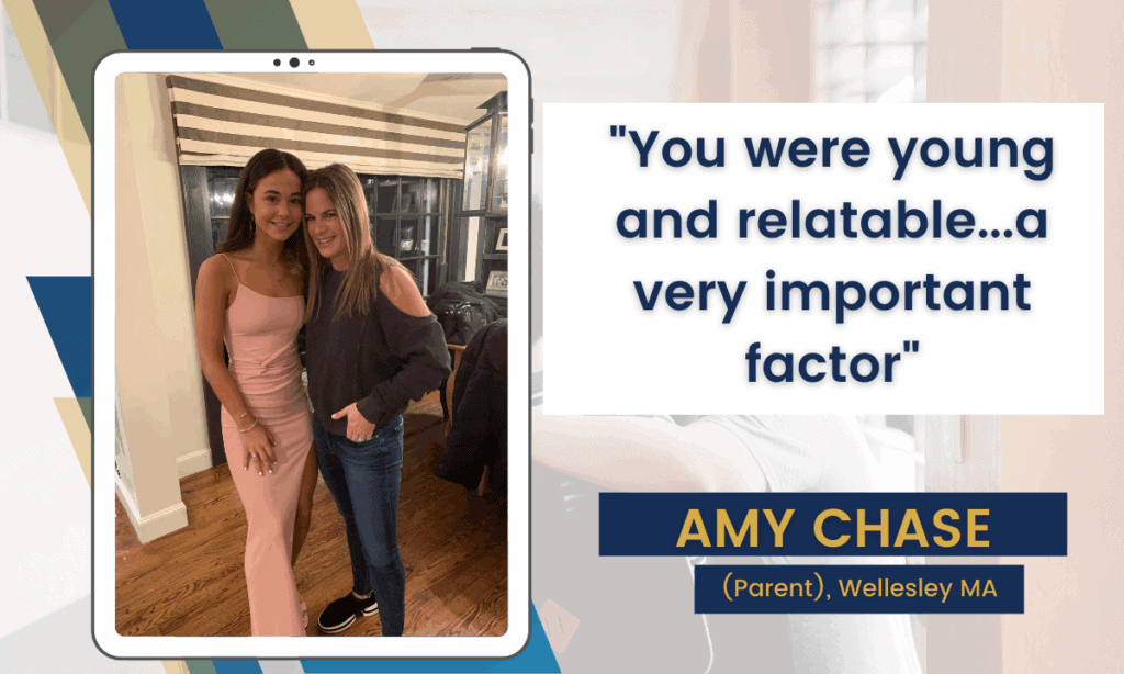 Teen girl and parent smiling, college consulting success story.