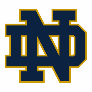 Notre Dame logo on dark background, symbolizing college branding and sports excellence.