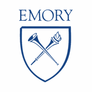 Emory University shield with torch and flame, symbolizing academic excellence and tradition.
