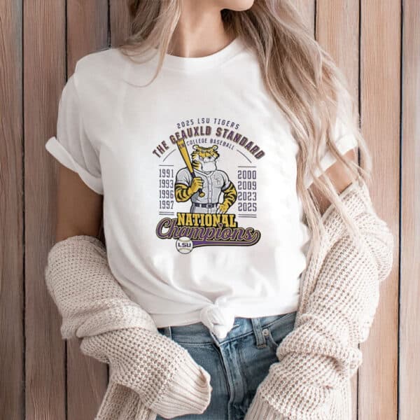 2025 LSU Tigers The Geauxld Standard 8x National Champions Mascot Baseball Shirt