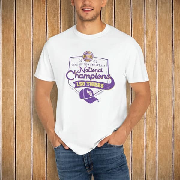 College World Series Home Plate Design, LSU Tigers 2025 8-Time National Champions Shirt