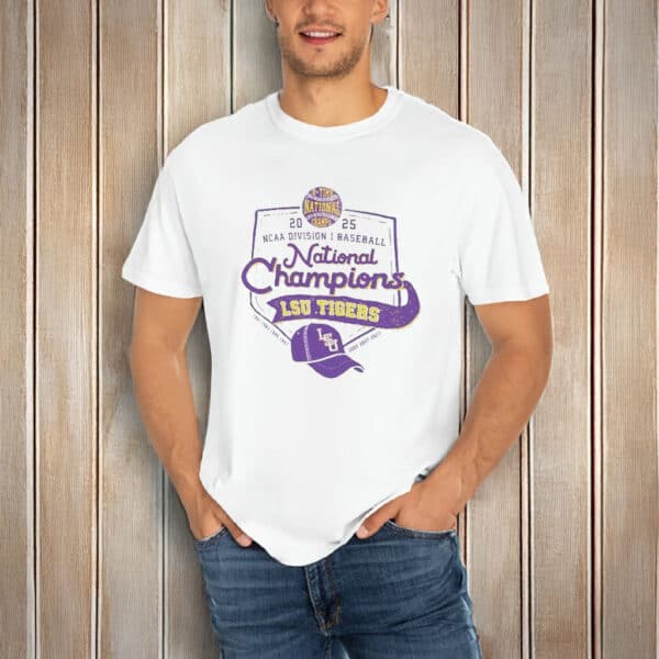 College World Series Home Plate Design, LSU Tigers 2025 8-Time National Champions Shirt