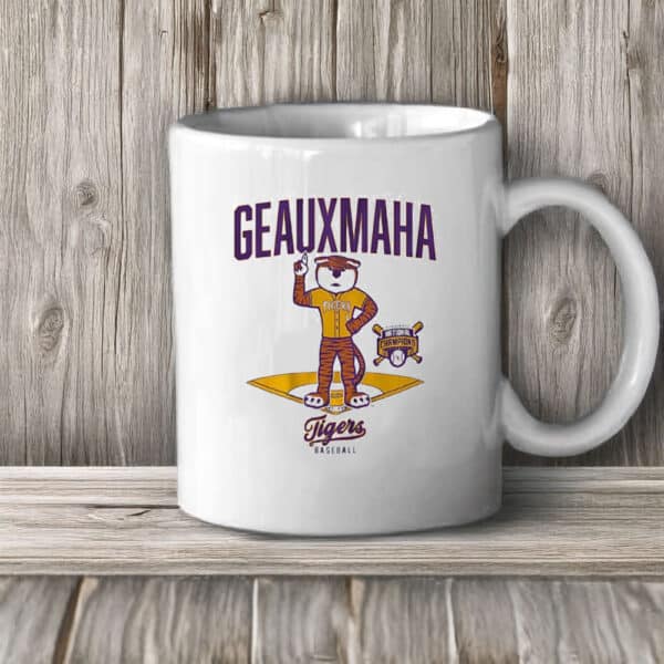 Geauxmaha Mascot on Diamond Design, LSU Tigers Baseball 2025 National Champions Mug