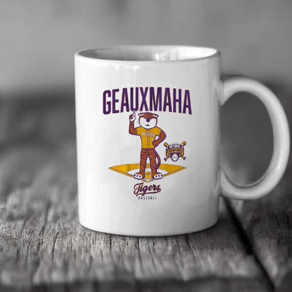 Geauxmaha Mascot on Diamond Design, LSU Tigers Baseball 2025 National Champions Mug