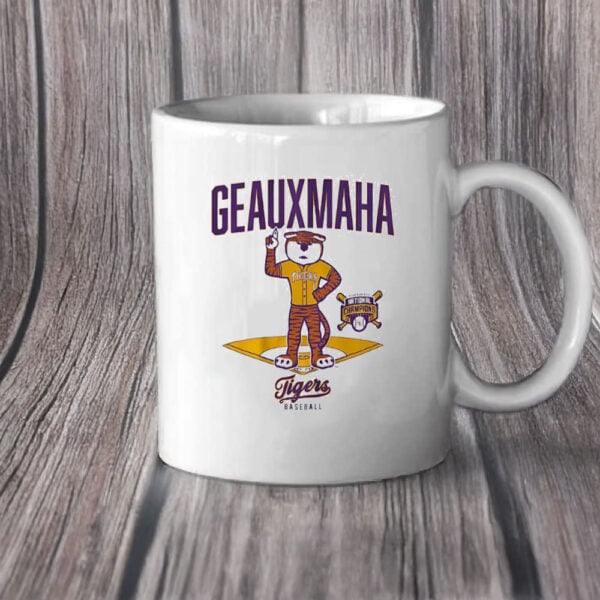 Geauxmaha Mascot on Diamond Design, LSU Tigers Baseball 2025 National Champions Mug