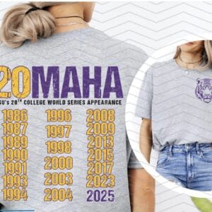 LSU 20Maha College World Series Shirt – 20th CWS Appearance Tigers Tee
