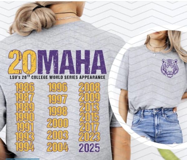 LSU 20Maha College World Series Shirt – 20th CWS Appearance Tigers Tee